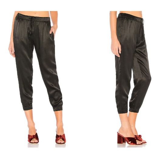 Enza Costa Pants 3 Womens Large Jogger Rayon Satin Black Pull On Ankle EUC