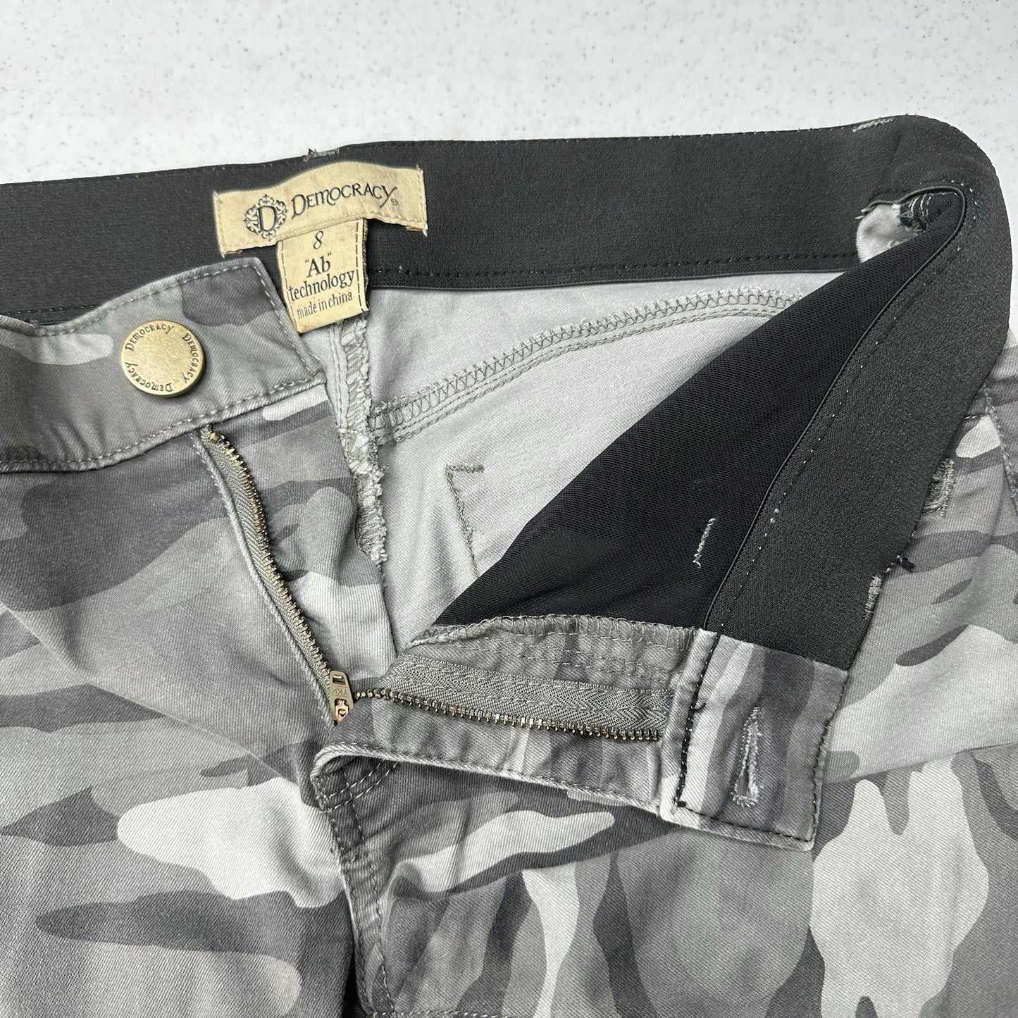 Democracy Jeans Womens 8 Skinny Ab Technology Gray Camo Denim Army Zippers Emo