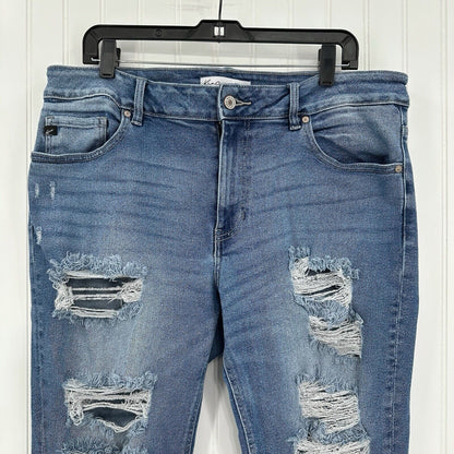 Kancan Jeans Womens 16 Straight Ankle Blue Denim Distressed Fray 90s Grunge