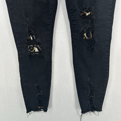 Judy Blue Jeans 13 31 Skinny Black Stretch Denim Leopard Animal Patch Distressed