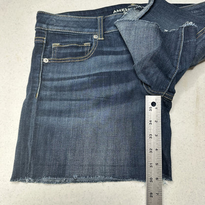 American Eagle Shorts Womens 12 Midi Blue Jean Denim Super Stretch Cut Off Fray