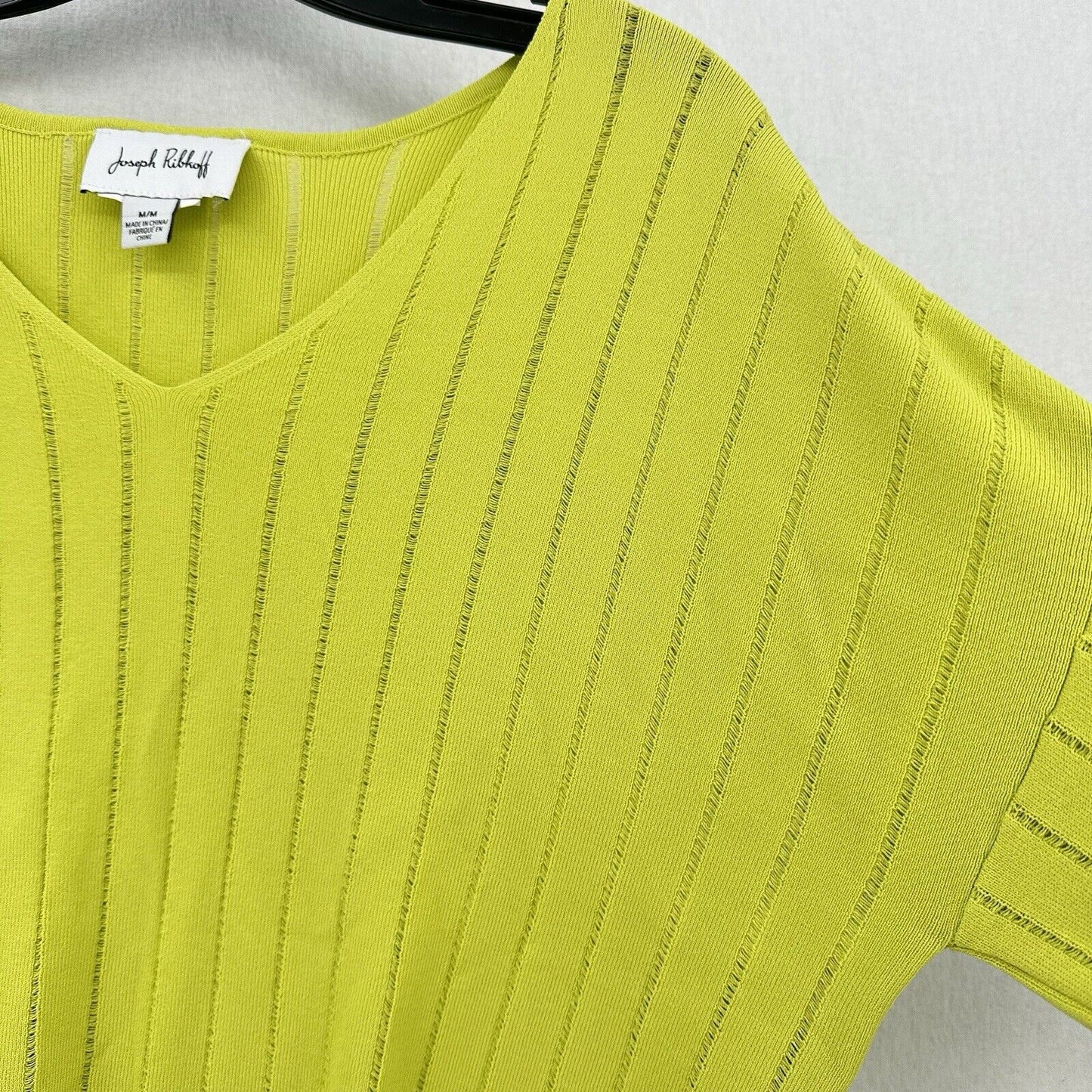 Joseph Ribkoff Top Womens Medium Neon Green Yellow Studded Travel OldMoney EUC