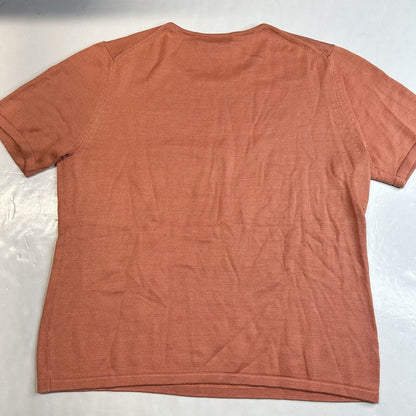 Mark Shale Top Womens Large Orange Silk Short Sleeve Knit Stretch Crewneck Shirt