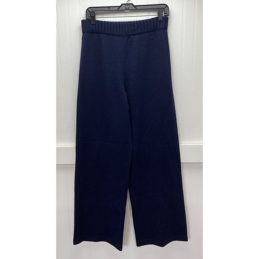 St John Sport Pant Medium Santana Knit Wide Leg Navy Blue Wool Blend Pull On EUC