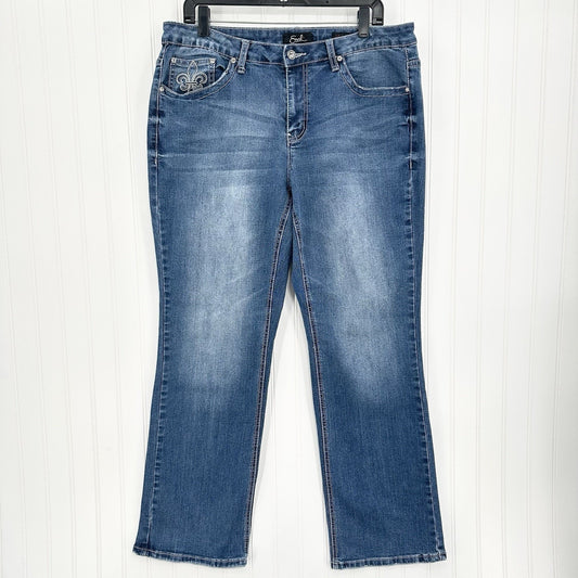 Earl Jeans Womens 18W Slim Bootcut Blue Denim Rhinestones Embroidered Western