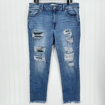 Kancan Jeans Womens 16 Straight Ankle Blue Denim Distressed Fray 90s Grunge