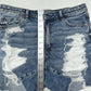 American Eagle Shorts 14 Highest Rise Baggy Midi Blue Denim Distressed Grunge