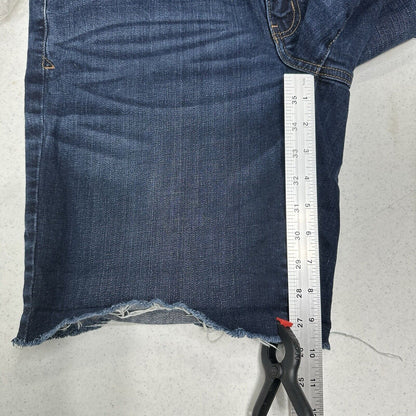 American Eagle Shorts Womens 14 Tomgirl Bermuda Blue Jean Stretch Denim Raw Fray