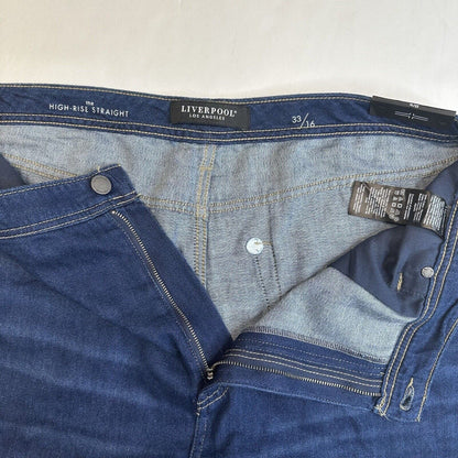 Liverpool Jeans 33/16 Womens Blue High Rise Straight Wide Denim Lightweight NEW