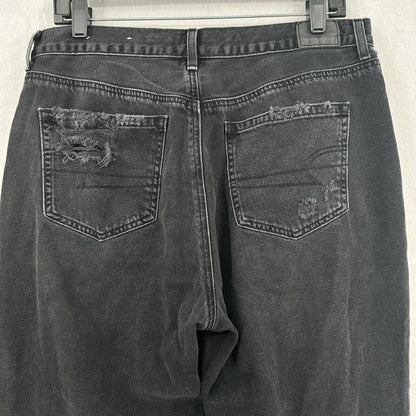 American Eagle Jeans Womens 14 Short Mom High Rise Faded Black Denim Distressed