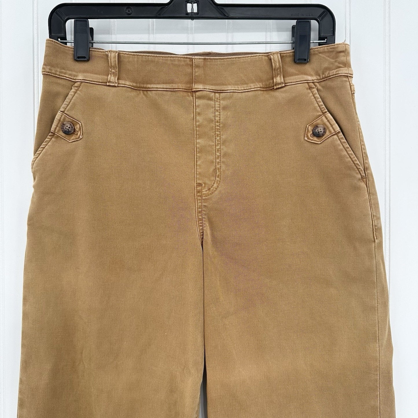Spanx Pants Womens Large Stretch Twill Cropped Wide Leg High Rise Brown Jeans