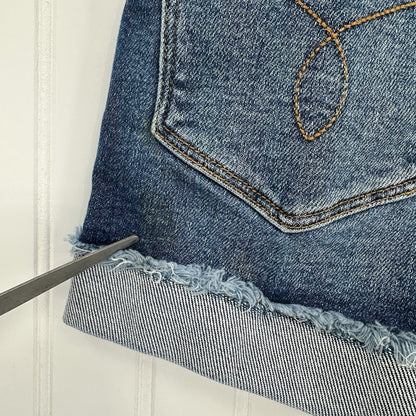 Judy Blue Shorts Womens XS Cuffed Blue Jean Denim Distressed Bandana Print *Flaw