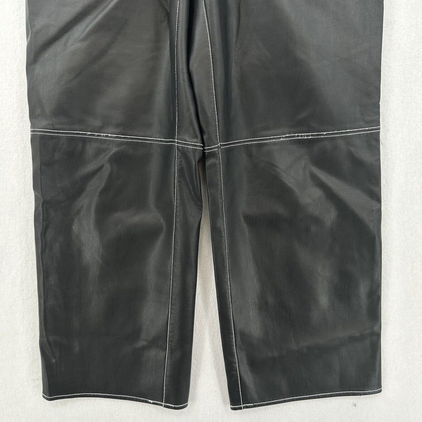 We The Free People Pants Womens 8 It Factor Vegan Leather Black Wide Leg Hi Rise