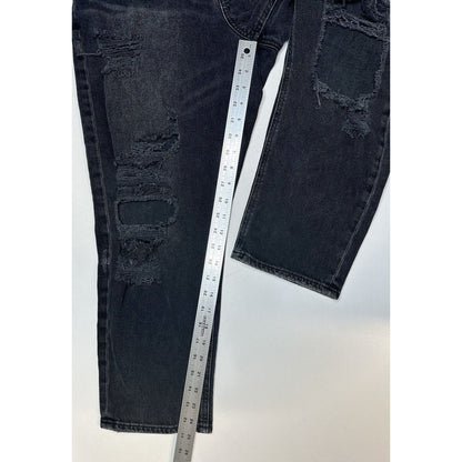 American Eagle Jeans Womens 14 Short Mom High Rise Faded Black Denim Distressed