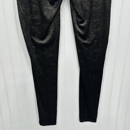 Spanx Leggings Women Velvet Shine Pants Black Gold Metallic Pull On Slimming EUC