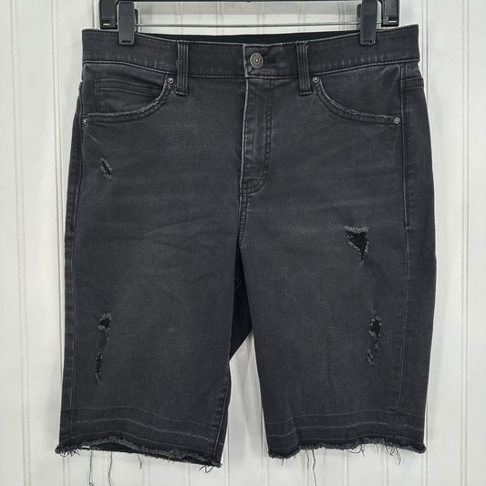 Lularoe Shorts 30 US 10 12 Skinny Bermuda Black Denim Tummy Panel DistressGrunge