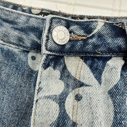 PlayBoy Pacsun Shorts Womens 27 Blue Jean Denim Fringe 90s Grunge Floral Bunny
