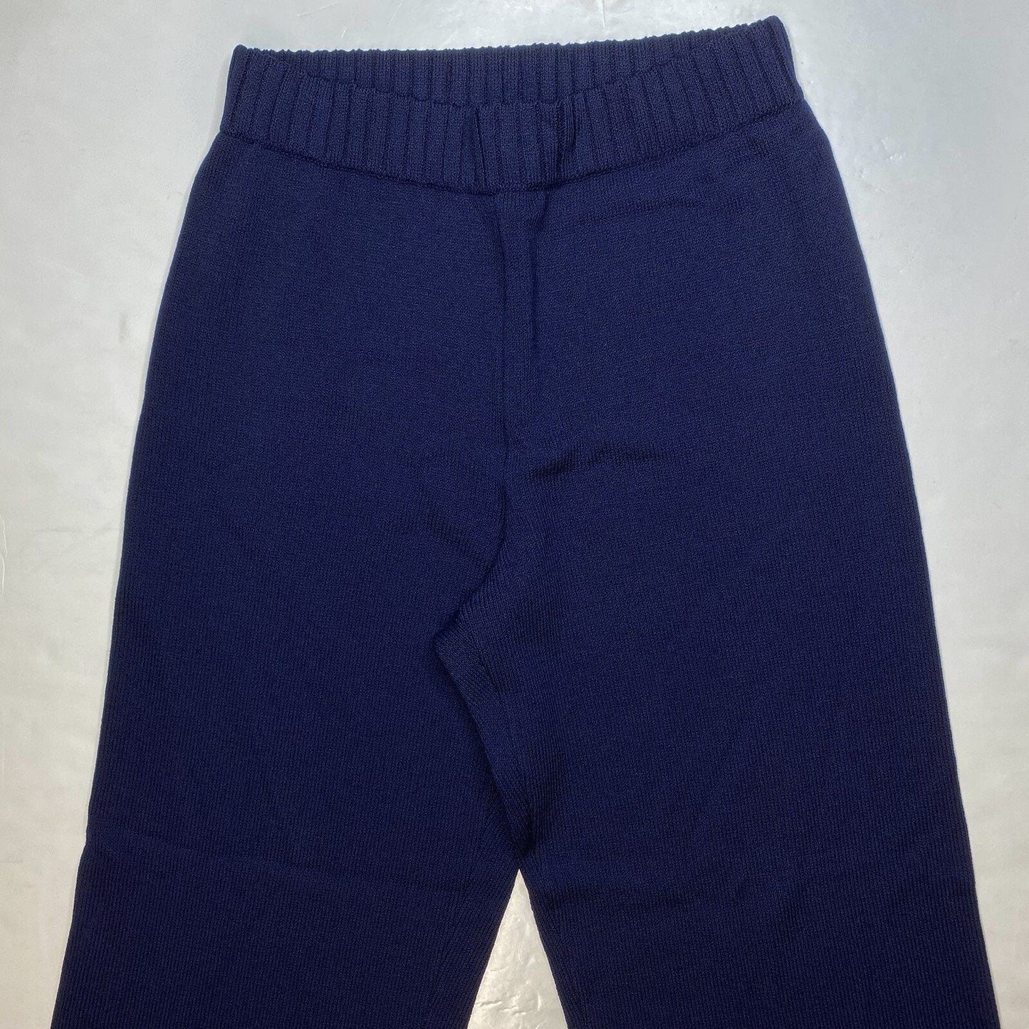 St John Sport Pant Medium Santana Knit Wide Leg Navy Blue Wool Blend Pull On EUC