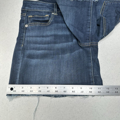 American Eagle Shorts Womens 14 Midi Blue Jean Denim Super Stretch Distress Fray