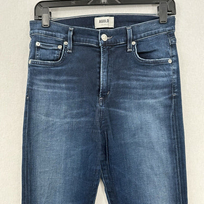 AGOLDE Jeans Womens 28 Sophie Crop Blue Denim Dark Wash Skinny Raw Hem Fray