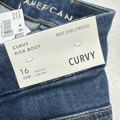 American Eagle Jeans 16 Curvy Lowrise Kick Bootcut Next Level Blue Denim NEW