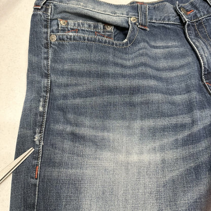 True Religion Jeans Mens 40x34 Section Straight Leg Blue Denim Distressed *Flaw