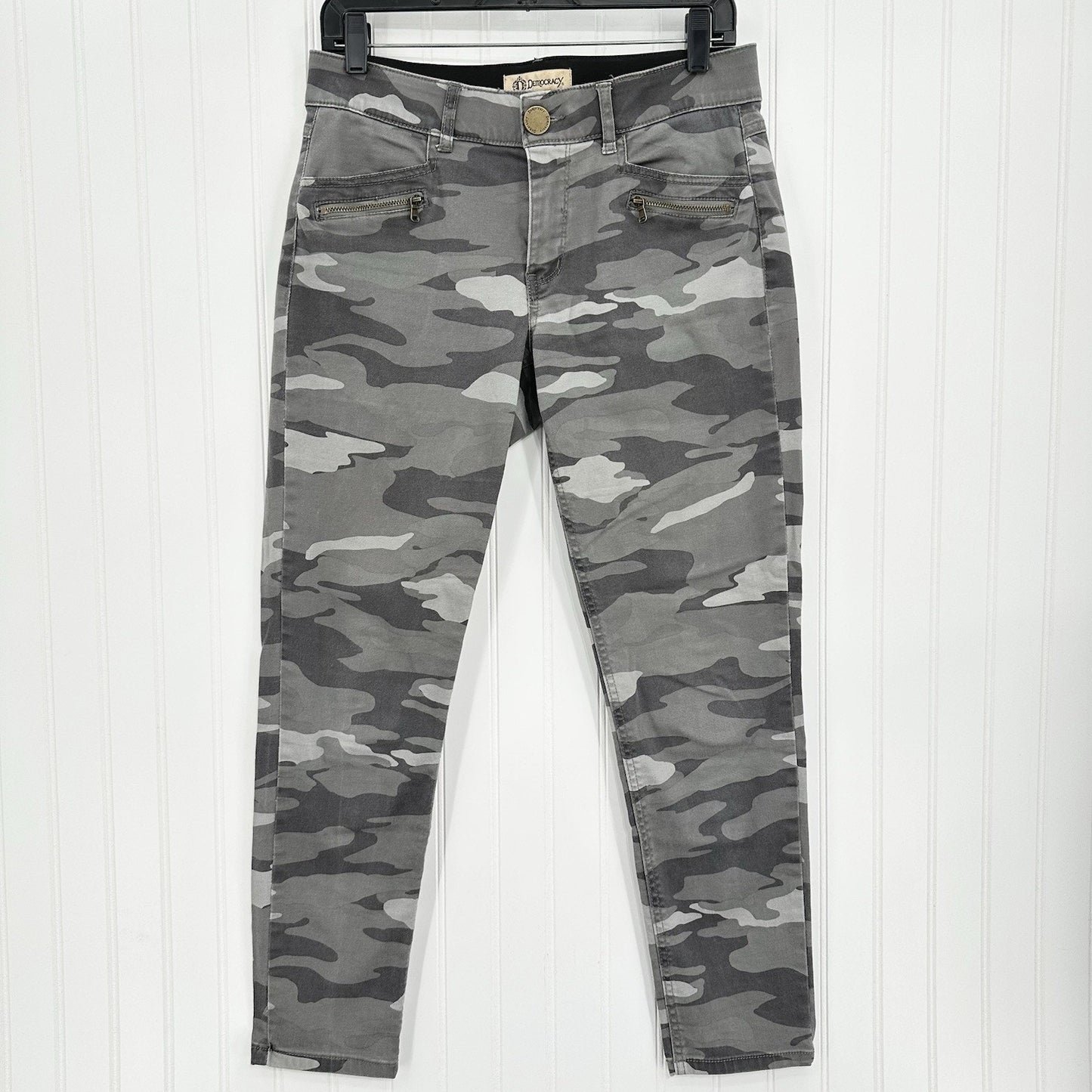 Democracy Jeans Womens 8 Skinny Ab Technology Gray Camo Denim Army Zippers Emo