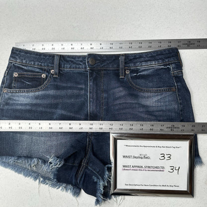 American Eagle Shorts 12 Vintage Hi Rise Festival Shortie Blue Denim Fringe Fray