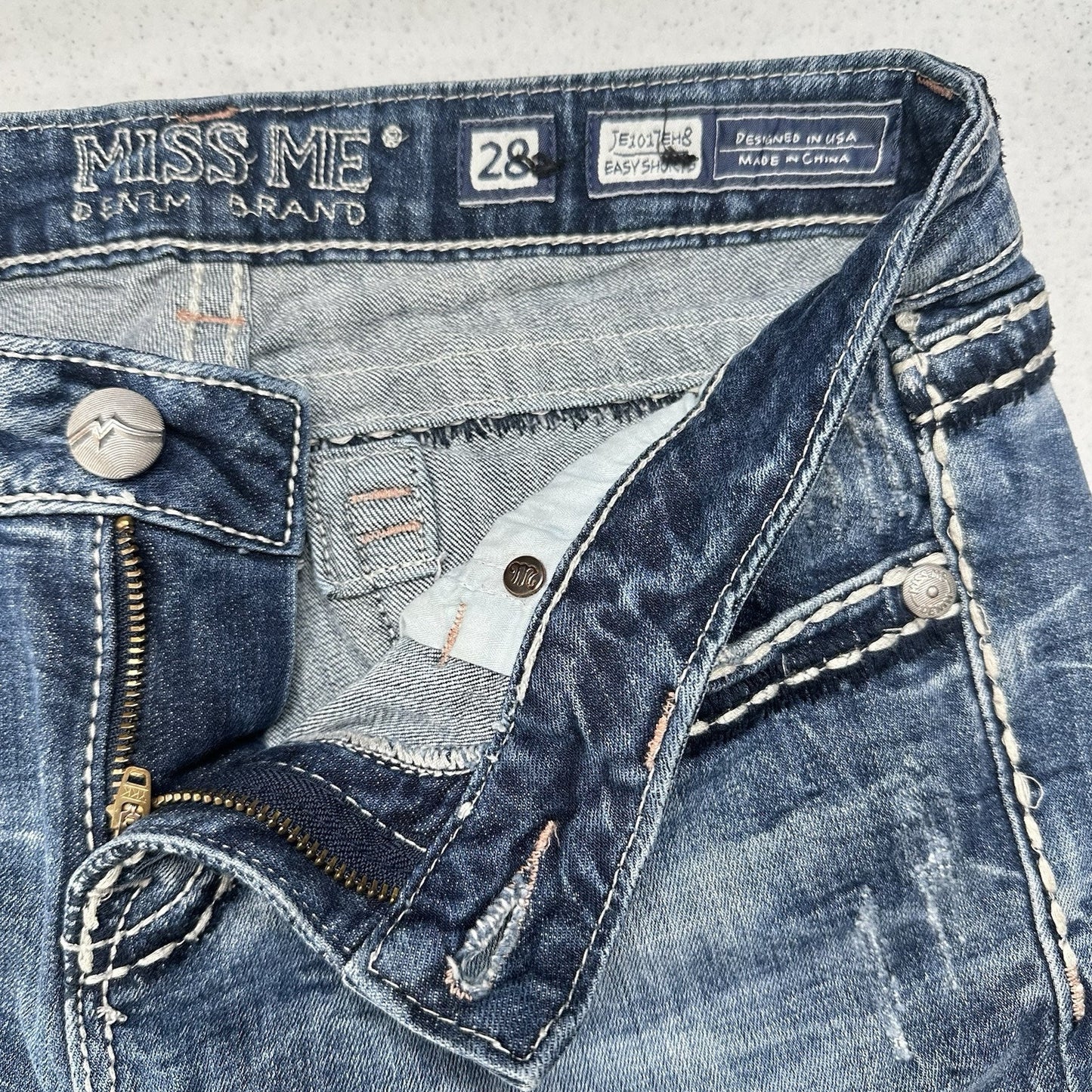 Miss Me Shorts Women 28 Easy Bermuda Blue Jean Denim Long Distress Y2K Western