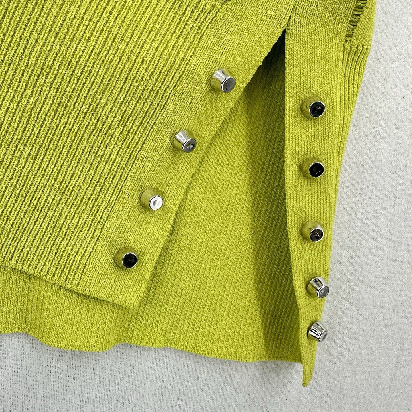 Joseph Ribkoff Top Womens Medium Neon Green Yellow Studded Travel OldMoney EUC