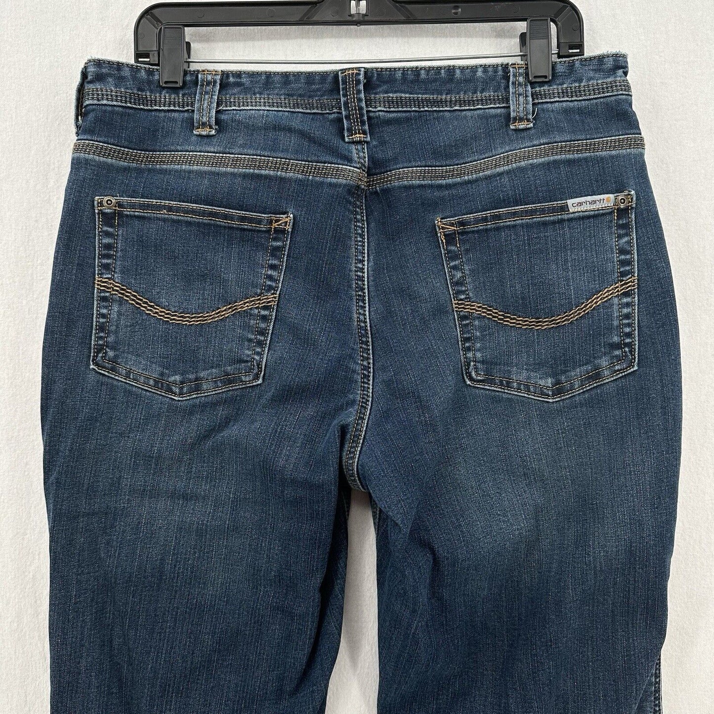 Carhartt Flannel Lined Jeans Women 12 Relaxed Fit Straight Blue Denim Plaid Work