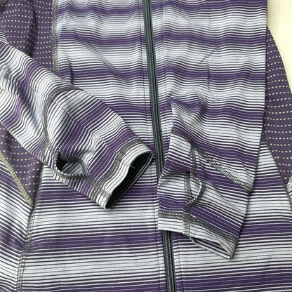 Title Nine Sweater Womens Small Full Zip Top Purple Stripes Jacket Thumbholes