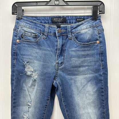 Judy Blue Jeans Womens 1/25 Skinny Crop Stretch Blue Denim Distressed Fray