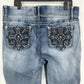 Apt 9 Jeans Womens 18 Capri Tummy Control Blue Cuffed Denim Bling Embroidered
