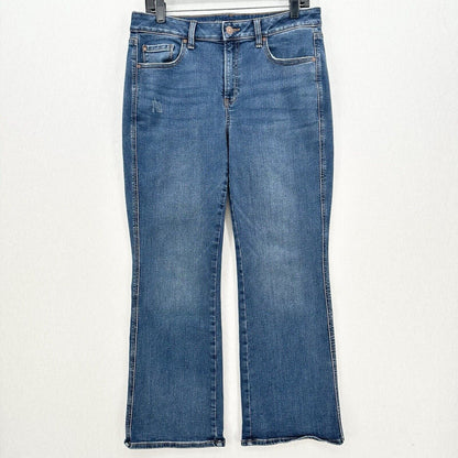 Chicos Jeans 1.5 Petite US 10 Define Me Flare Blue Denim Distress Western Cowboy