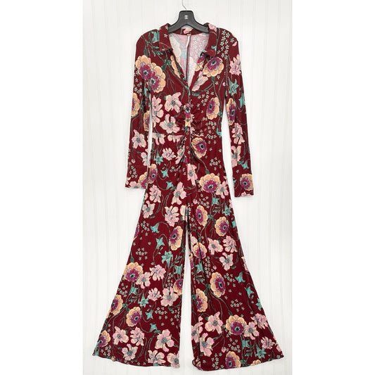Free People Shayla Jumpsuit XS Bell Bottom Flare Buttons Floral Festival Hippie