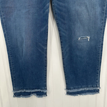 Chicos Jeans 2 US 12 So Slimming Girlfriend Slim Leg Crop Blue Fray Distressed