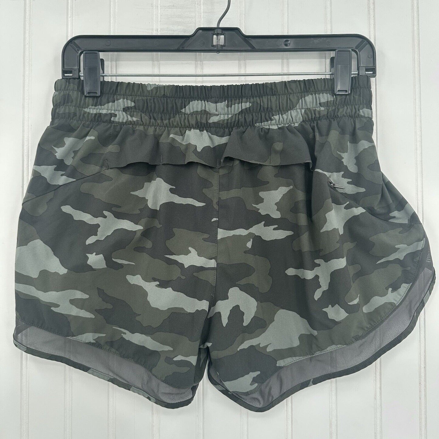 Athleta Shorts Womens Small Mesh Racer Run 4" Short Green Camo Beach Light EUC