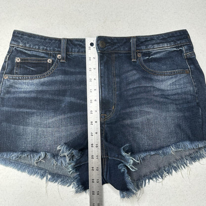 American Eagle Shorts 12 Vintage Hi Rise Festival Shortie Blue Denim Fringe Fray