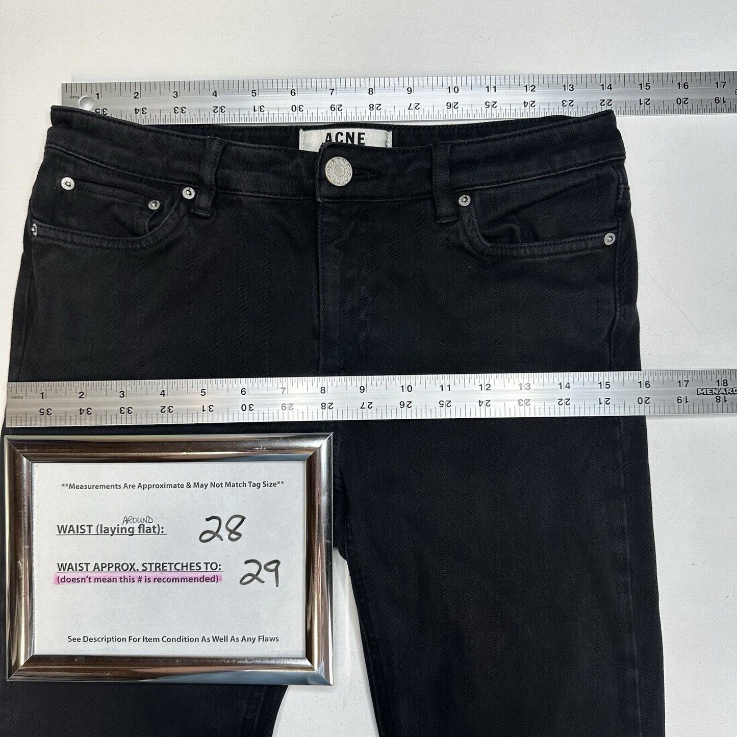 Acne Studios Jeans Womens 27 Skinny Black Skin 5 Stretch Denim *Flaw