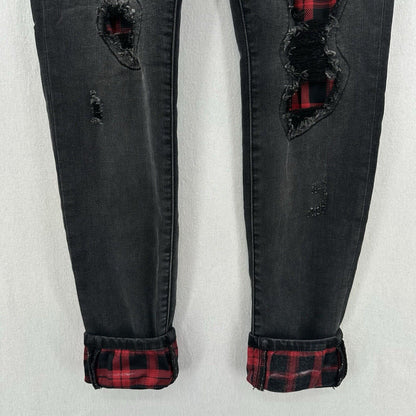 Judy Blue Jeans 9 29 Skinny Black Stretch Denim Red Buffalo Plaid Patch Distress