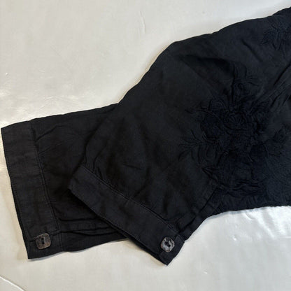 Johnny Was Sadie Jogger Womens XS Black 100% Linen Pants Floral Embroidery NEW