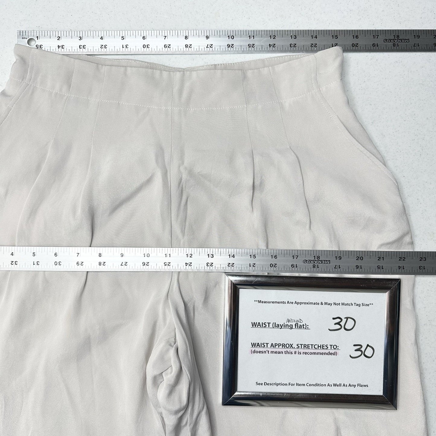 Lafayette 148 Pants Women 12 Petite Silk Wide Leg Light Gray Lined Coastal *Flaw
