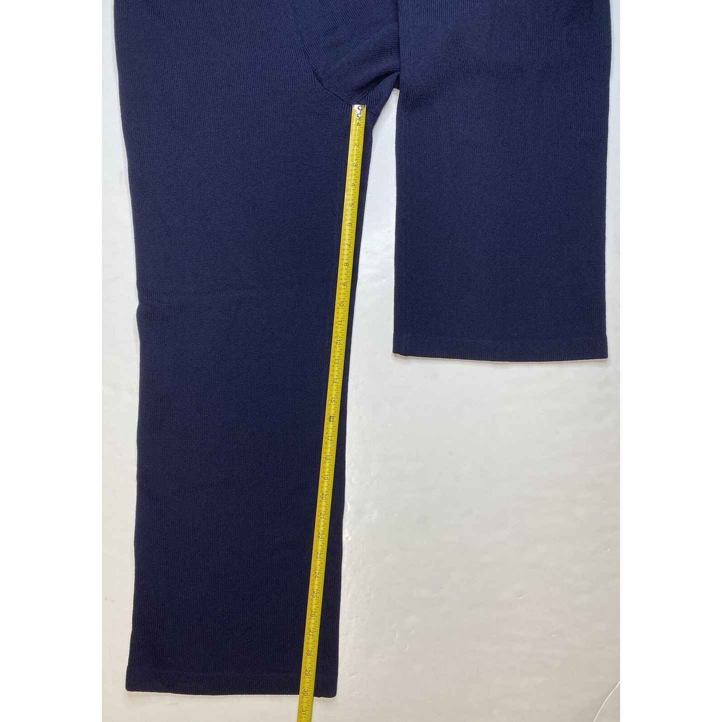 St John Sport Pant Medium Santana Knit Wide Leg Navy Blue Wool Blend Pull On EUC