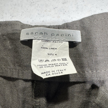 Sarah Pacini Pants 4 Women XL Linen Drop Crotch Crop Zip Coastal Beach Lagenlook