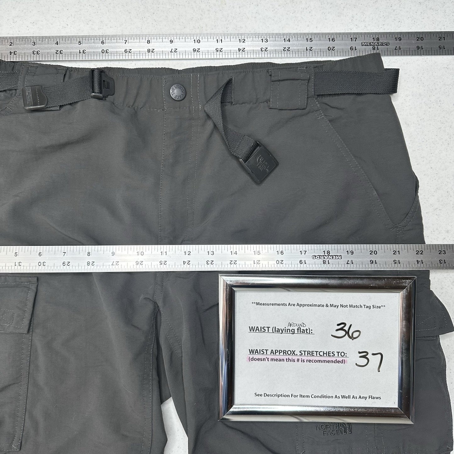 North Face Shorts Mens Large Cargo Belted Dark Gray 10" Long Hiking Nylon Trail