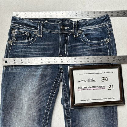 Miss Me Jeans 29 Capri Embroidery Rhinestones Distress Denim Y2K Western *Flaw