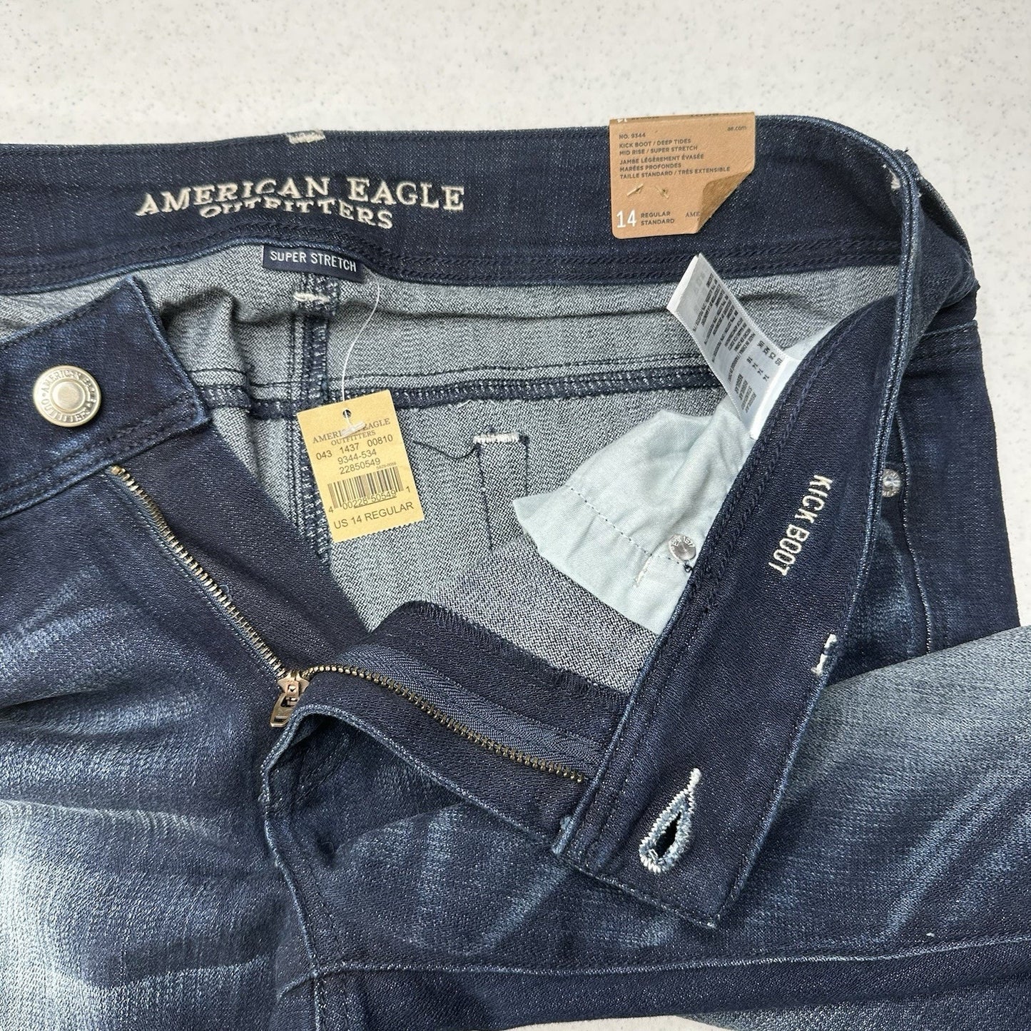 American Eagle Jeans Womens 14 Kick Boot Blue Denim Rodeo Cowboy Western NEW