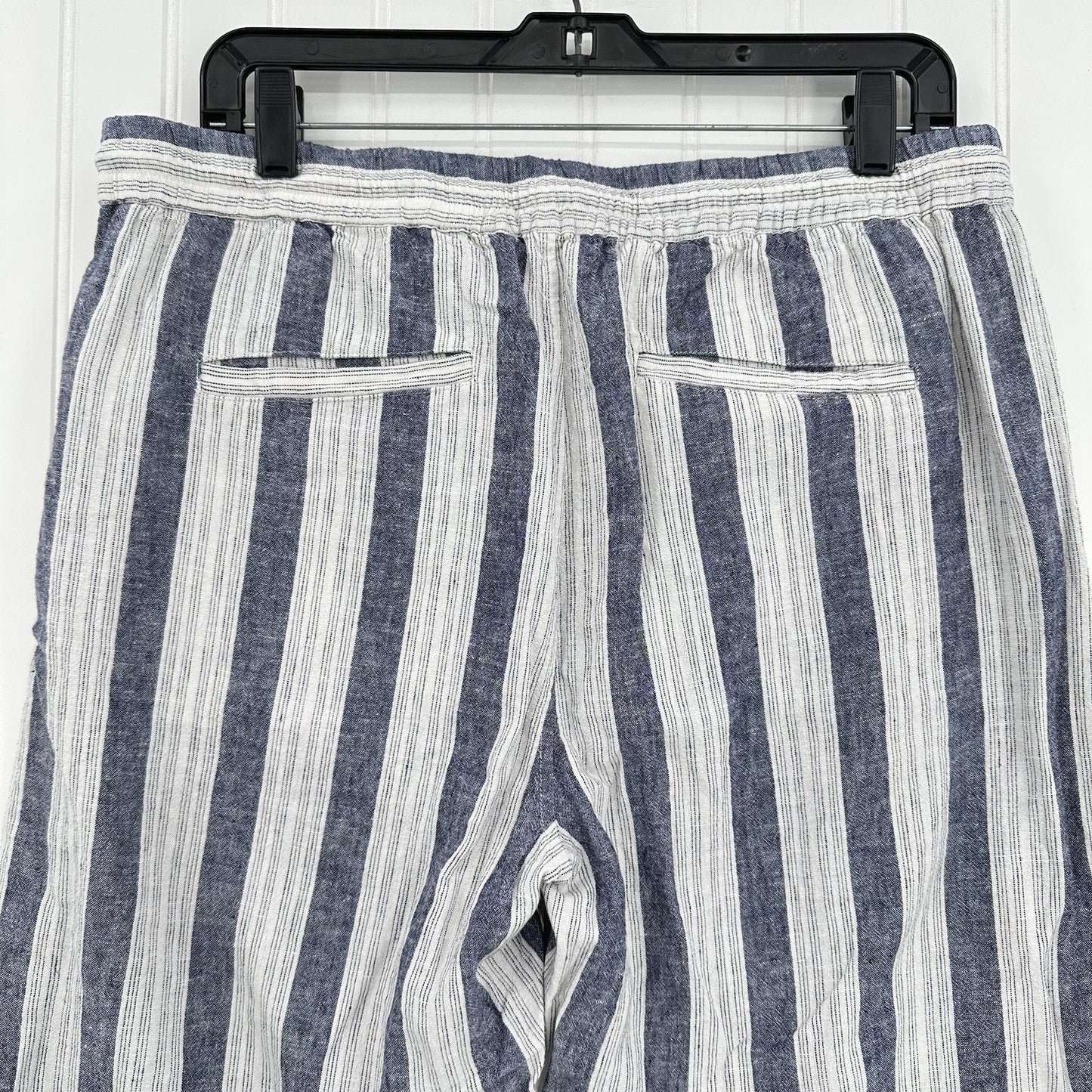 Rails Pants Womens Large Agnes Linen Blend Ankle White Blue Stripes Coastal EUC