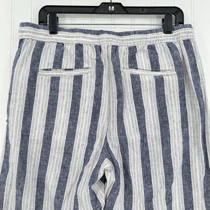 Rails Pants Womens Large Agnes Linen Blend Ankle White Blue Stripes Coastal EUC